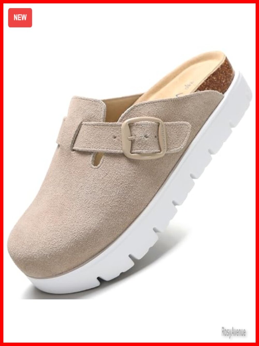 Suede Platform Clogs Chunky Mules Slip On Women's Adjustable Buckle Arch Support